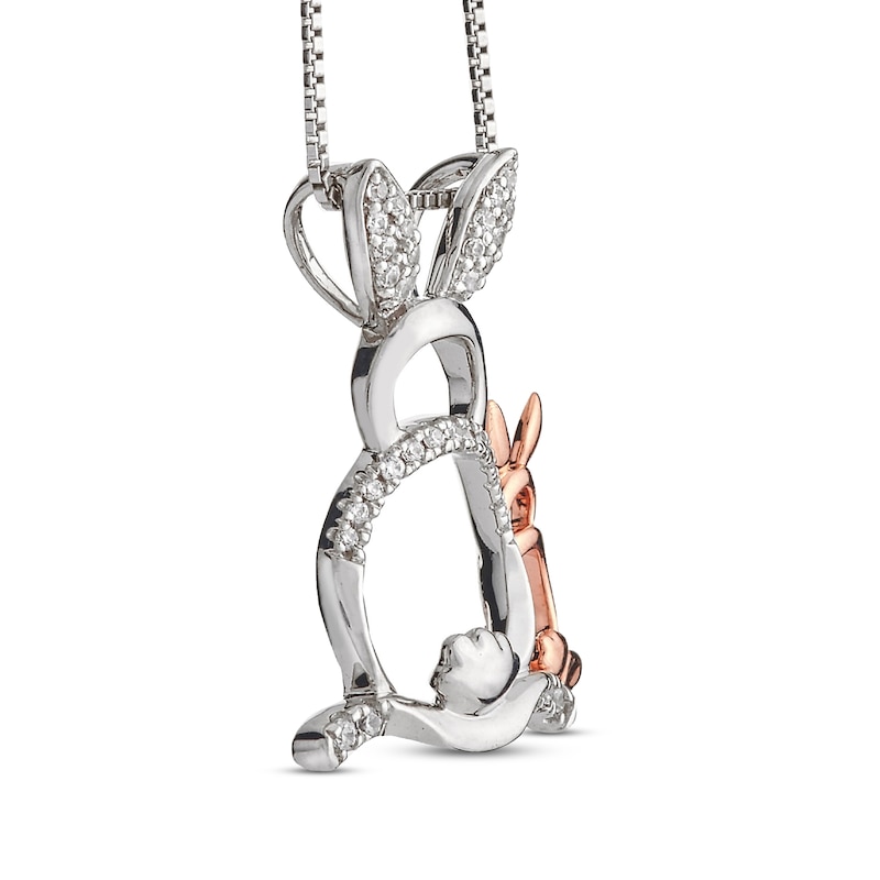 Main Image 2 of Bunny Diamond Necklace 1/8 ct tw Round-cut Sterling Silver & 10K Rose Gold 18&quot;