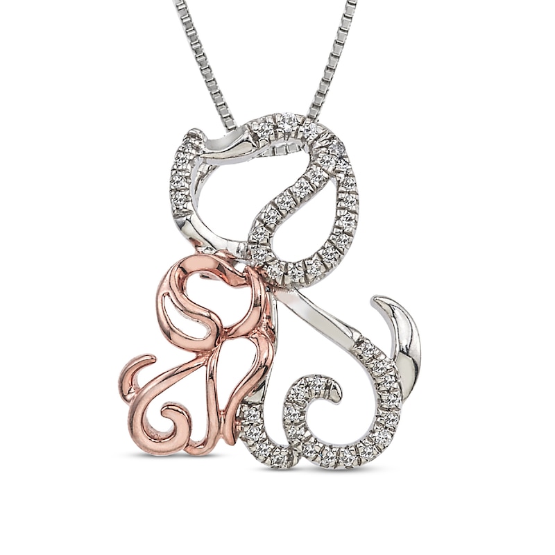 Main Image 1 of Dog Diamond Necklace 1/8 ct tw Round-cut Sterling Silver & 10K Rose Gold 18&quot;