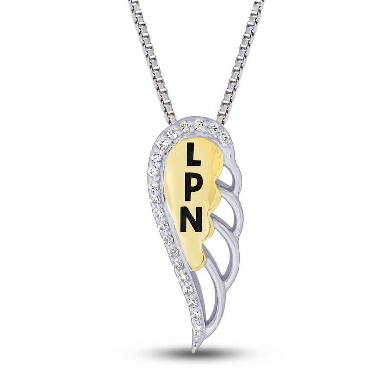 Main Image 1 of Diamond Angel/LPN Necklace 1/15 ct tw Round-cut Sterling Silver & 10K Yellow Gold 18&quot;