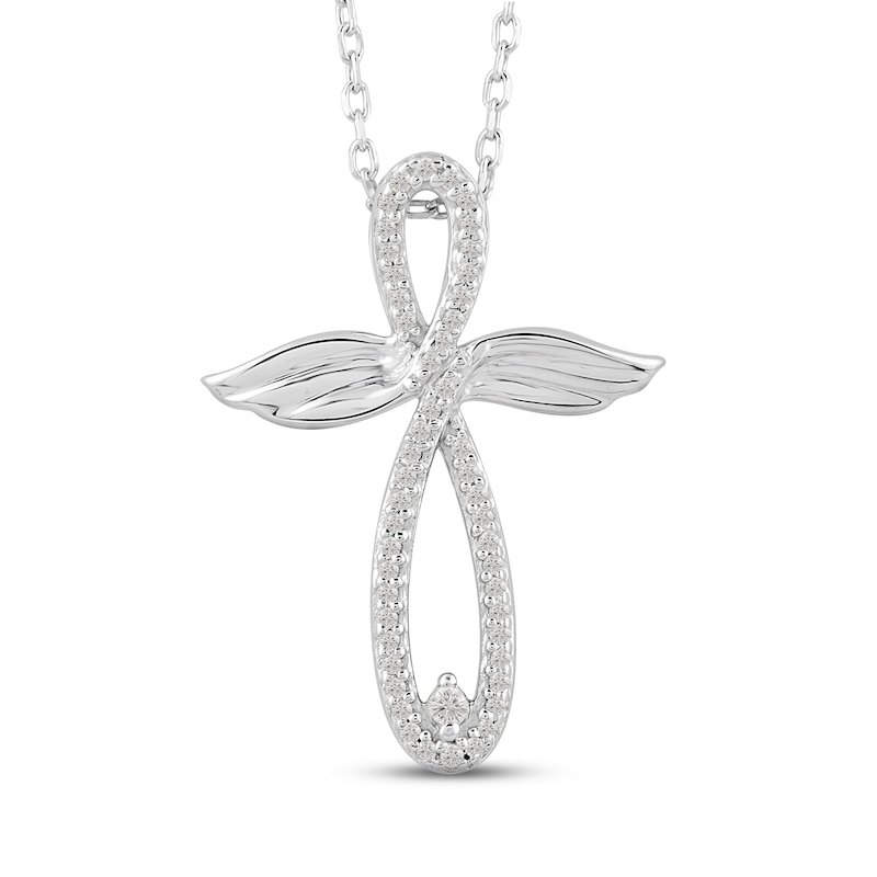 Main Image 1 of Diamond Angel Cross Necklace 1/15 ct tw Sterling Silver 18&quot;