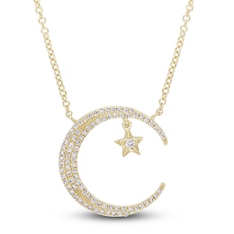 Diamond Moon & Star Necklace 1/5 ct tw Round-Cut 14K Yellow Gold 18&quot;
