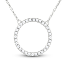 Diamond Circle Necklace 1/10 ct tw Round-cut 10K White Gold 19&quot;
