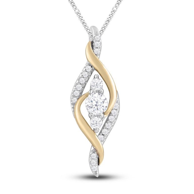 Main Image 1 of Diamond Necklace 1/5 ct tw Round-cut 10K Yellow Gold & Sterling Silver 19&quot;