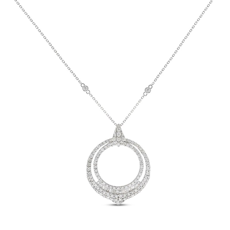 Diamond Heart Necklace 2 ct tw Round/Baguette 14K White Gold