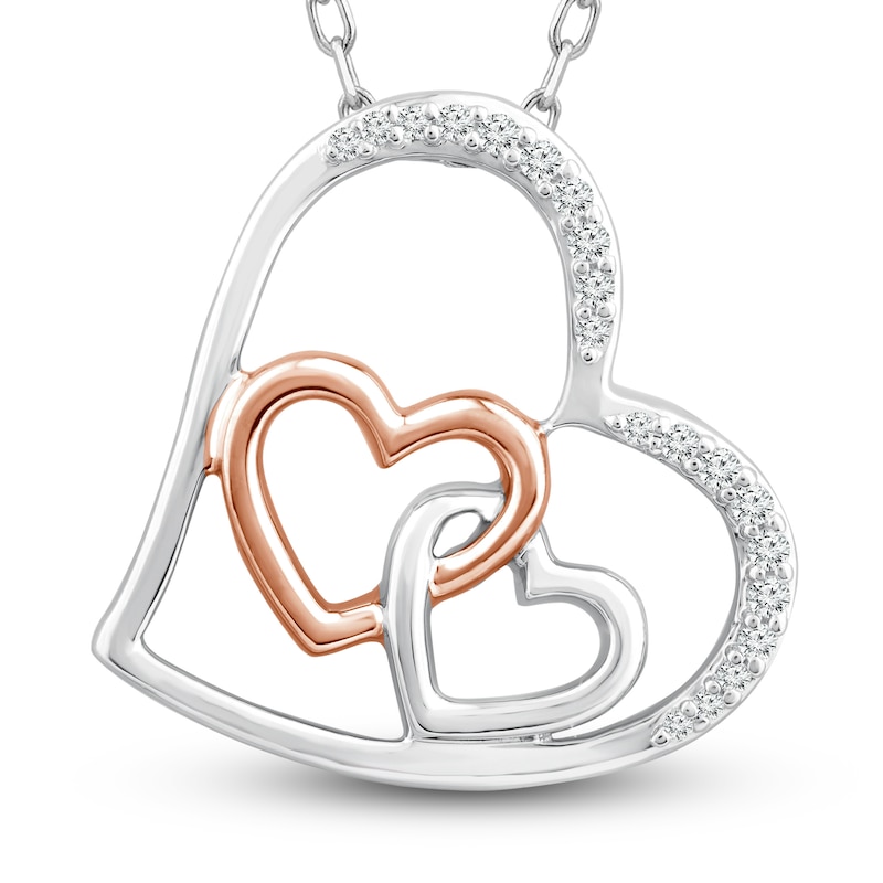 Main Image 1 of Diamond Heart Necklace 1/15 ct tw Round-cut Sterling Silver & 10K Rose Gold 18&quot;