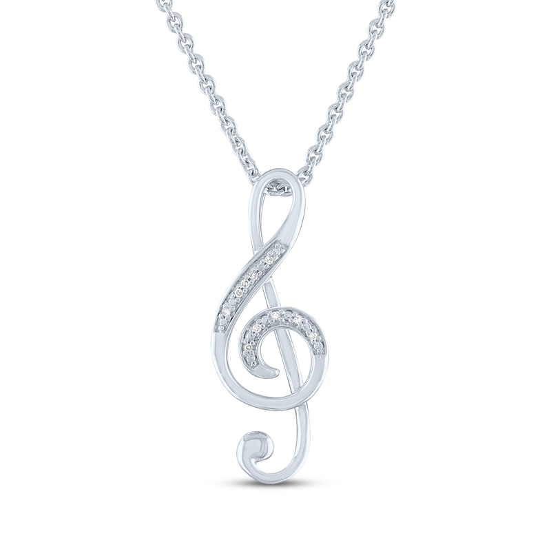 Diamond Treble Clef Necklace Sterling Silver 18"