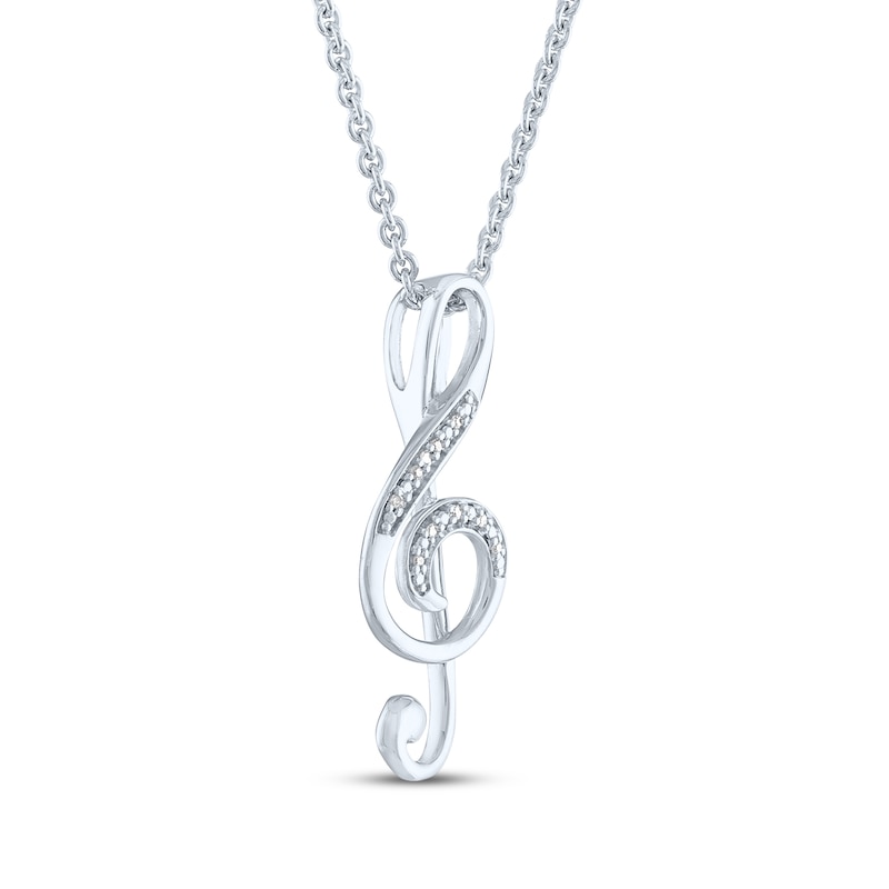 Diamond Treble Clef Necklace Sterling Silver 18"