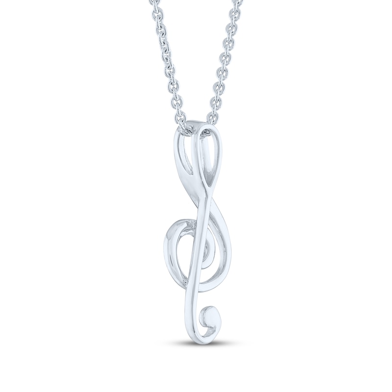 Diamond Treble Clef Necklace Sterling Silver 18"