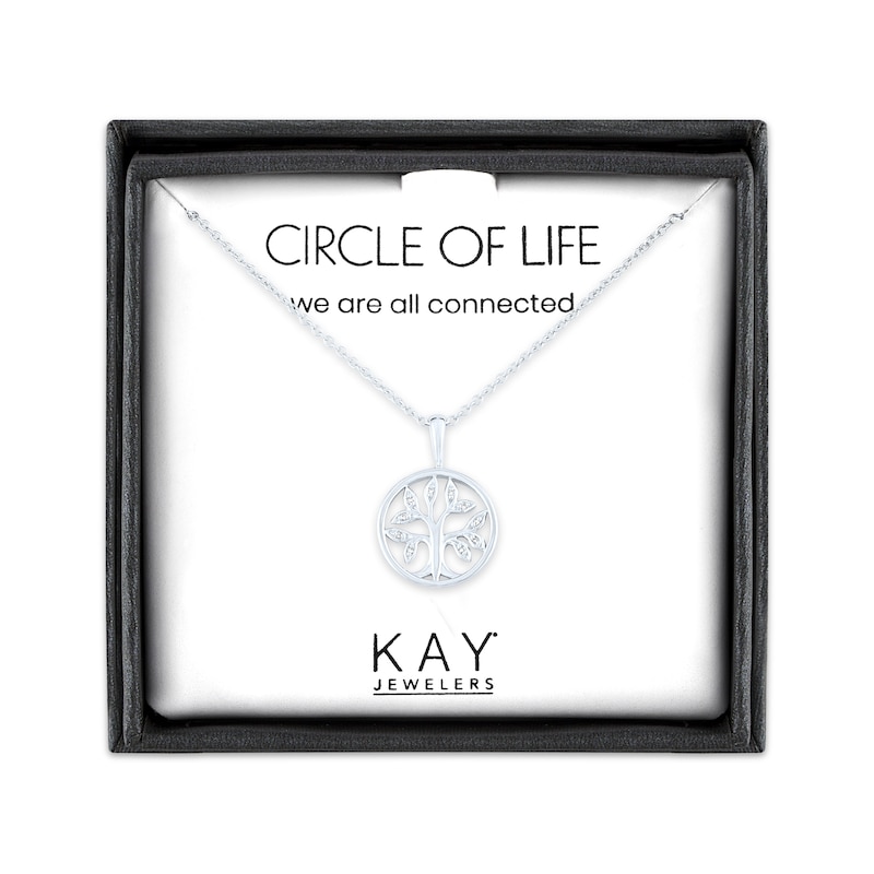 Main Image 1 of Diamond Tree of Life Necklace Sterling Silver 18&quot;