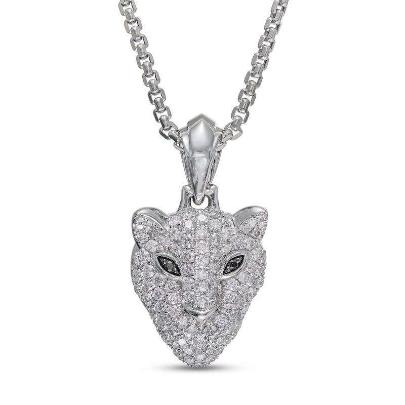 Main Image 1 of Men's Black & White Diamond Panther Necklace 7/8 ct tw Round-cut 10K White Gold 22&quot;