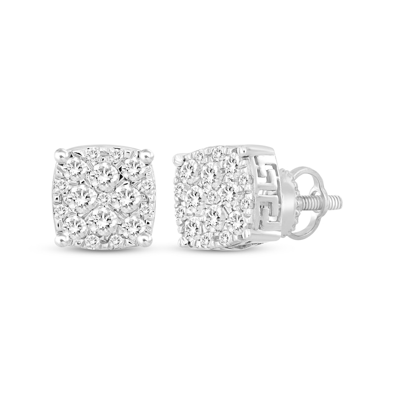 Main Image 1 of Men's Diamond Stud Earrings Round-cut 10K White Gold