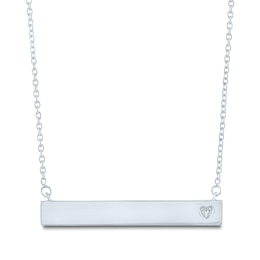 Diamond Heart Bar Necklace Sterling Silver 16.75&quot;