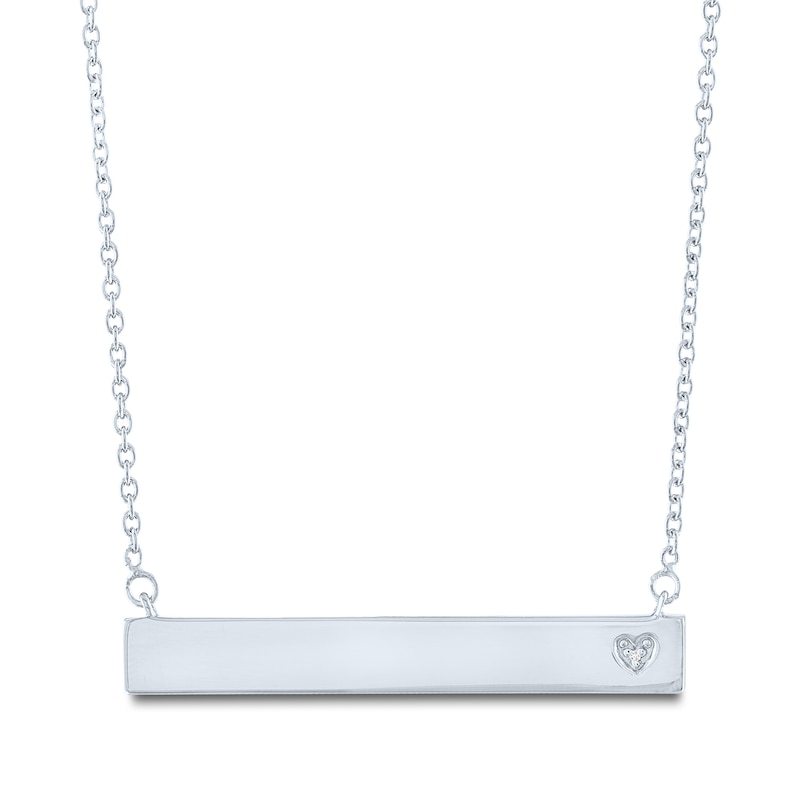 Main Image 1 of Diamond Heart Bar Necklace Sterling Silver 16.75&quot;