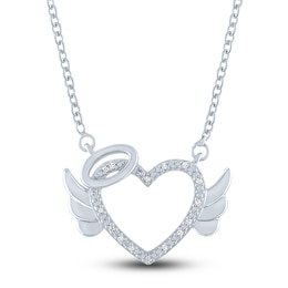 Diamond Angel Heart Necklace Sterling Silver 17.25&quot;