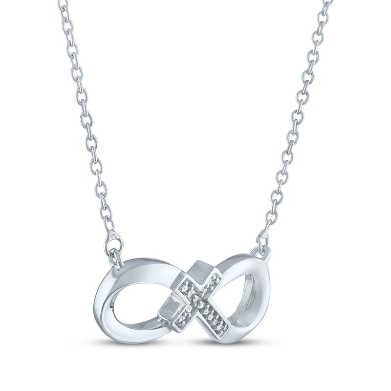 Main Image 3 of Diamond Infinity Cross Necklace Sterling Silver 17.25&quot;