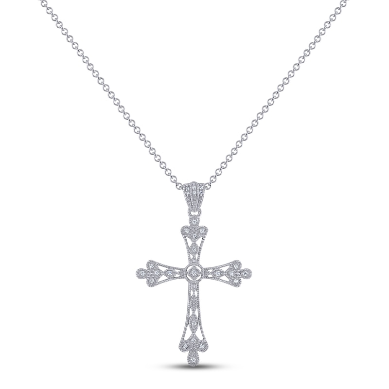 Main Image 1 of Diamond Cross Necklace 1/10 ct tw Round-cut Sterling Silver 18&quot;