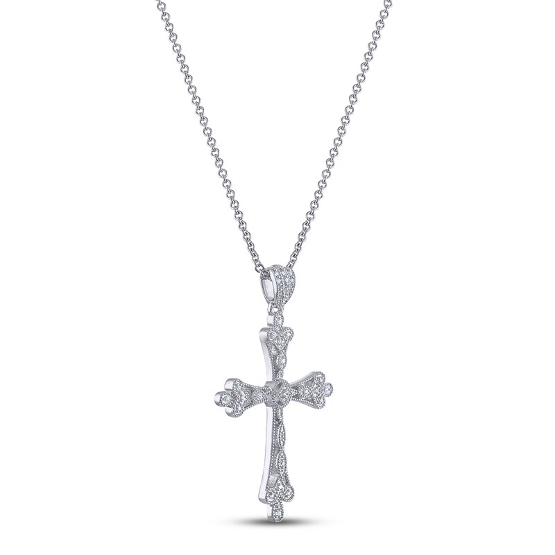 Main Image 2 of Diamond Cross Necklace 1/10 ct tw Round-cut Sterling Silver 18&quot;