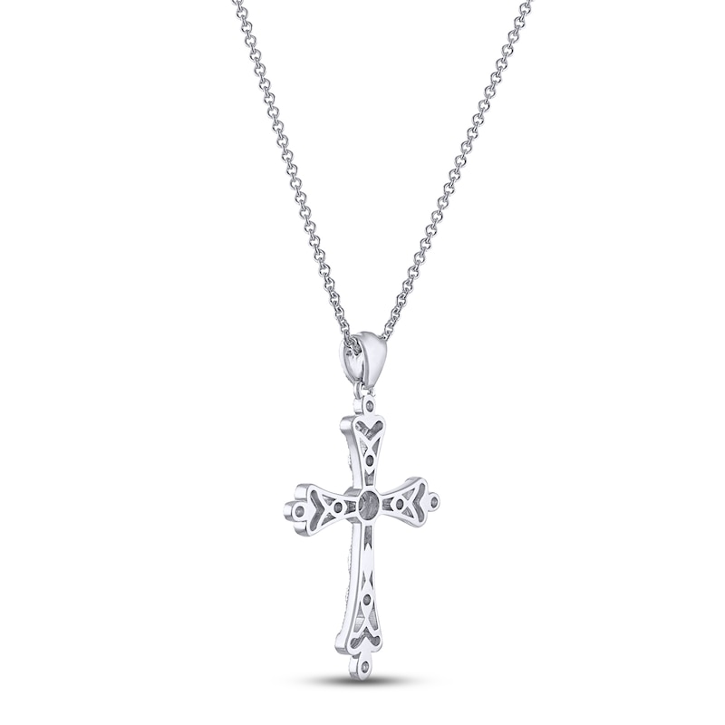 Main Image 3 of Diamond Cross Necklace 1/10 ct tw Round-cut Sterling Silver 18&quot;