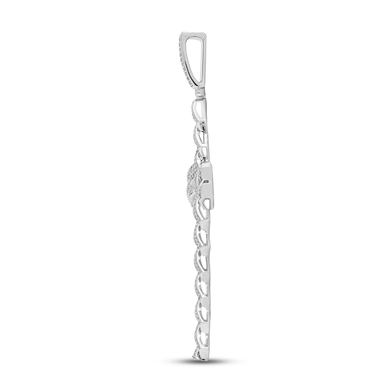 Main Image 2 of Men's Diamond Cross Curb Pendant 1-1/2 ct tw Round-cut 10K White Gold