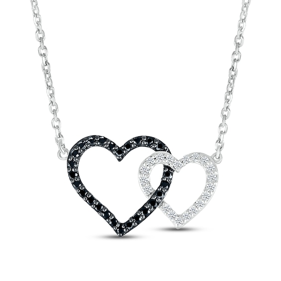 Black & White Diamond Heart Necklace 1/5 ct tw Round-cut Sterling Silver 18"