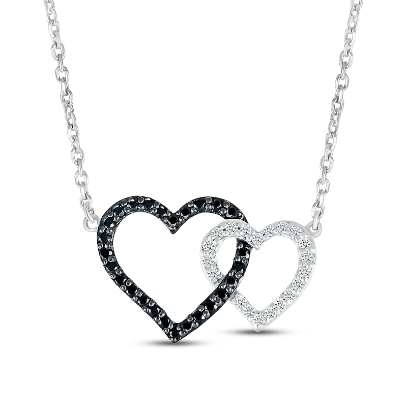 Main Image 1 of Black & White Diamond Heart Necklace 1/5 ct tw Round-cut Sterling Silver 18&quot;