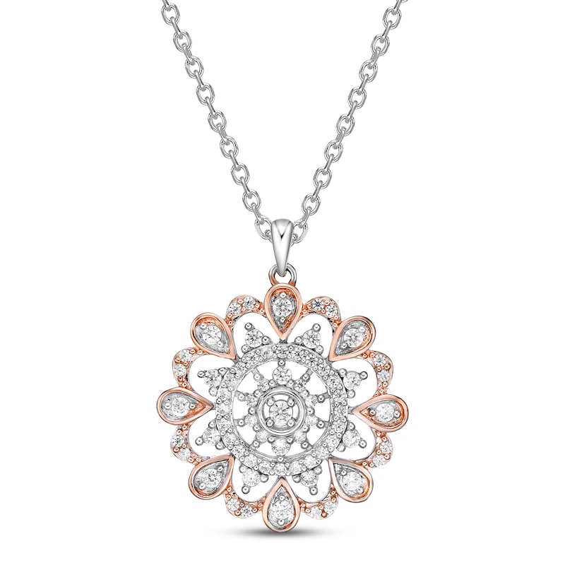 Diamond Necklace 1/2 ct tw Round-cut Sterling Silver & 10K Rose Gold 18"