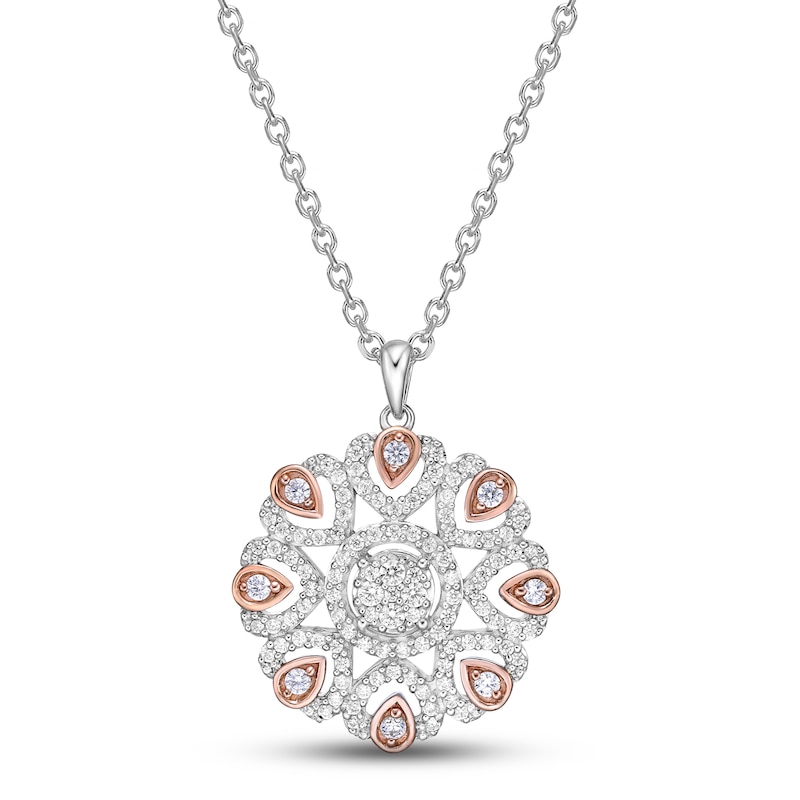 Diamond Openwork Necklace 1/2 ct tw Round-cut Sterling Silver & 10K Rose Gold 18"