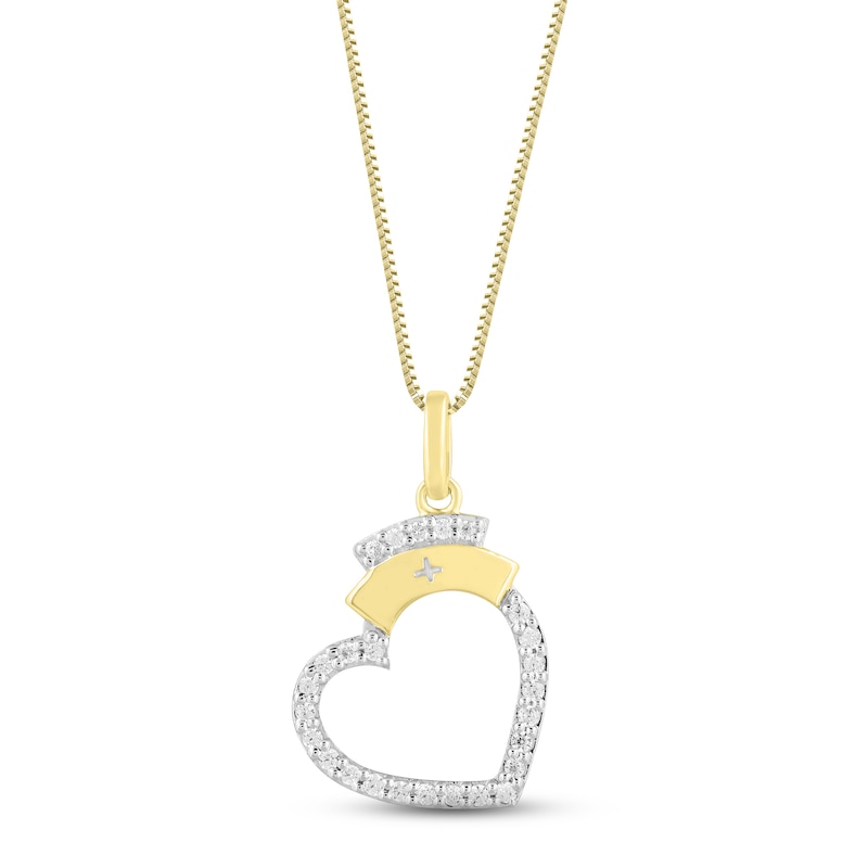 Main Image 1 of Diamond Nurse Heart Necklace 1/6 ct tw Round-cut 10K Yellow Gold 18&quot;