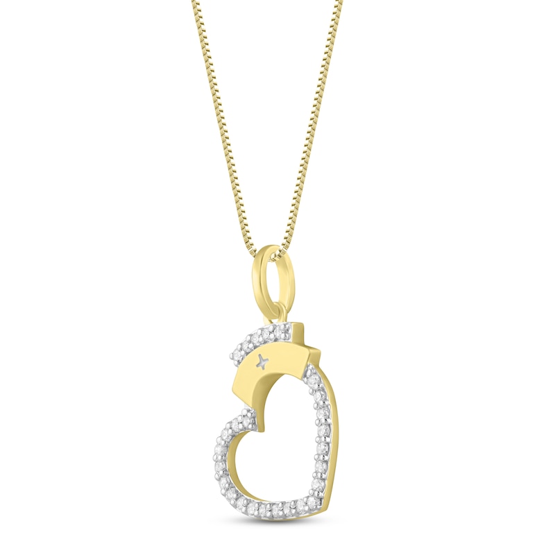 Main Image 2 of Diamond Nurse Heart Necklace 1/6 ct tw Round-cut 10K Yellow Gold 18&quot;