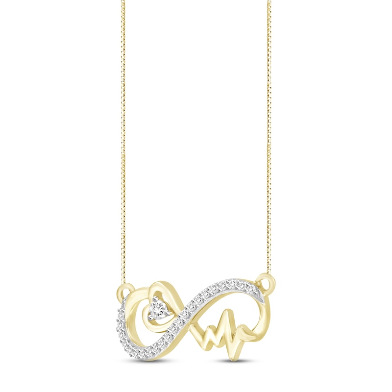 Main Image 2 of Diamond Heartbeat Infinity Necklace 1/10 ct tw Round-cut 10K Yellow Gold 18&quot;