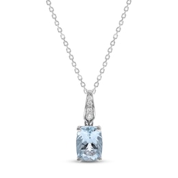 Aquamarine & Diamond Necklace 10K White Gold 18&quot;