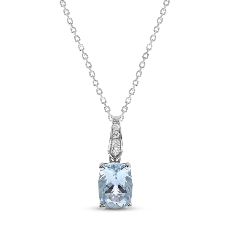 Main Image 1 of Aquamarine & Diamond Necklace 10K White Gold 18&quot;