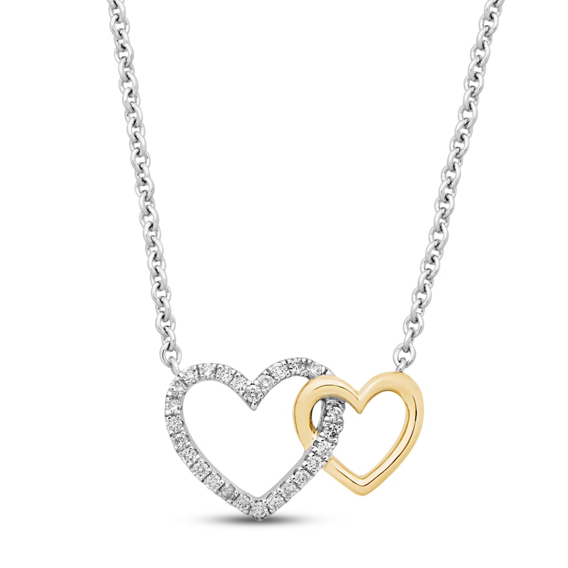 Main Image 1 of Diamond Double Heart Necklace 1/6 ct tw Round-cut Sterling Silver & 10K Yellow Gold 18&quot;