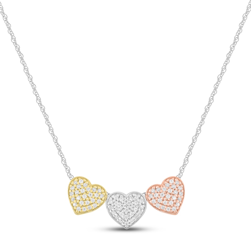 Diamond Three-Heart Necklace 1/4 ct tw Round-cut 10K Tri-Tone Gold 18"