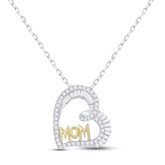 Diamond "Mom" Heart Necklace 1/3 ct tw Round & Baguette-cut 10K Two-Tone Gold 18"