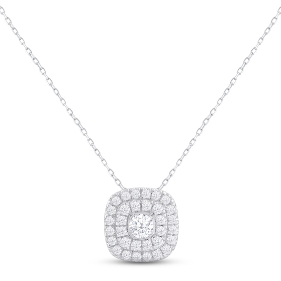 Lab-Created Diamonds by KAY Cushion Necklace 1 ct tw Round-cut 14K White Gold 18"