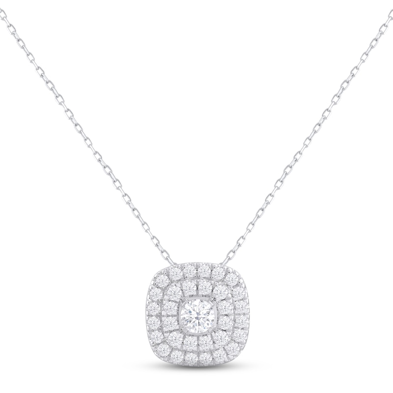 Main Image 1 of Lab-Grown Diamonds by KAY Cushion Necklace 1 ct tw Round-cut 14K White Gold 18&quot;