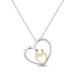 Mother & Child Heart Diamond  Necklace 1/10 ct tw Round-cut Sterling Silver & 10K Yellow Gold