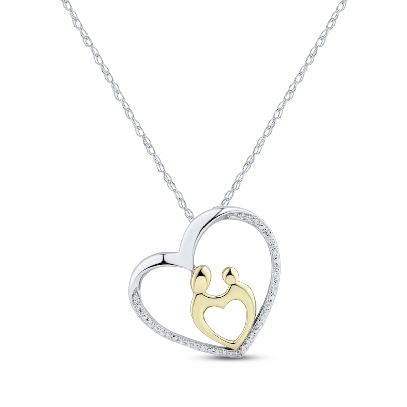 Main Image 1 of Mother & Child Heart Diamond  Necklace 1/10 ct tw Round-cut Sterling Silver & 10K Yellow Gold