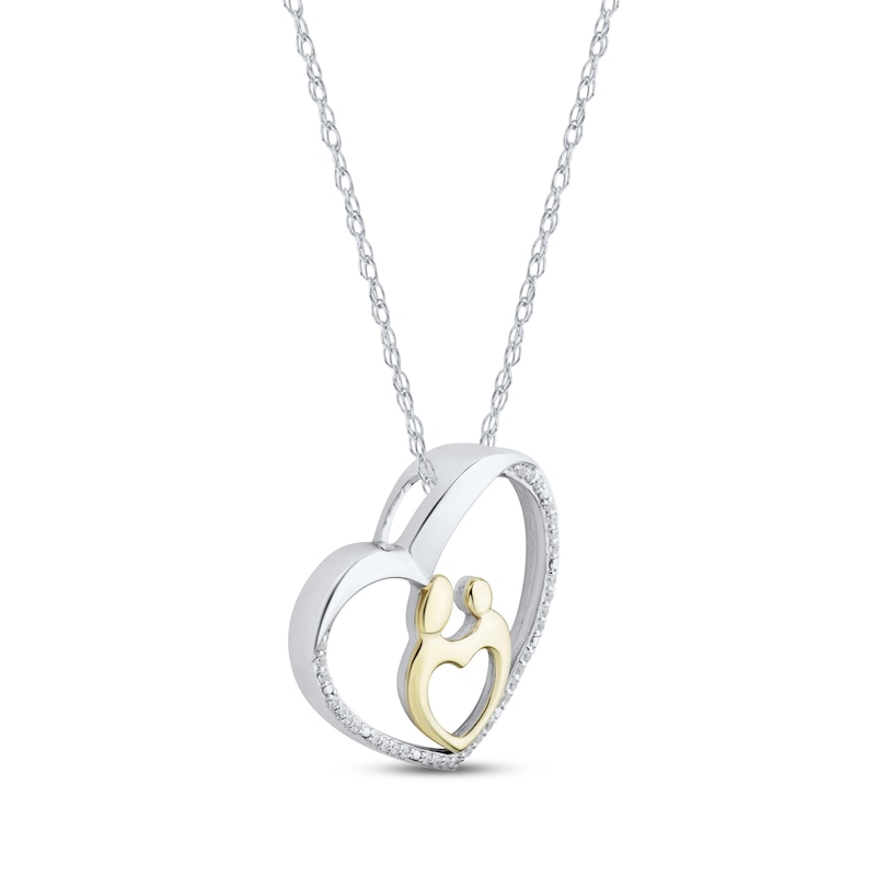 Main Image 2 of Mother & Child Heart Diamond  Necklace 1/10 ct tw Round-cut Sterling Silver & 10K Yellow Gold