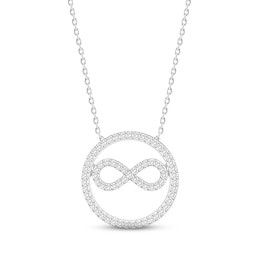 Diamond Infinity Circle Necklace 1/6 ct tw Round-cut Sterling Silver 18&quot;