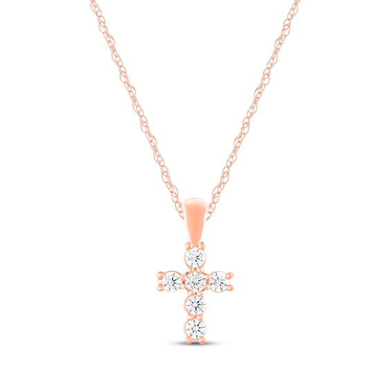 Diamond Cross Necklace 1/5 ct tw Round-cut 10K Rose Gold 18"