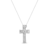 Thumbnail Image 1 of Baguette & Round-Cut Diamond Cross Necklace 3 ct tw 14K White Gold 18"