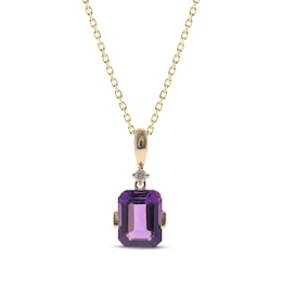 Emerald-Cut Amethyst & Diamond Necklace 10K Yellow Gold 18”