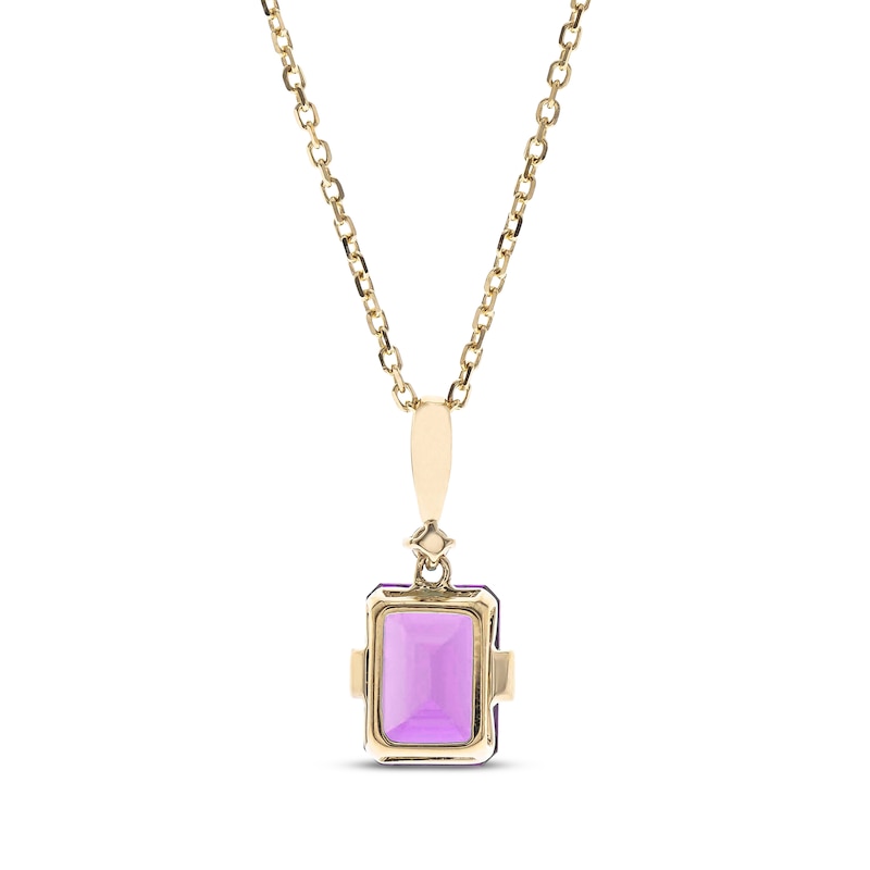 Emerald-Cut Amethyst & Diamond Necklace 10K Yellow Gold 18”