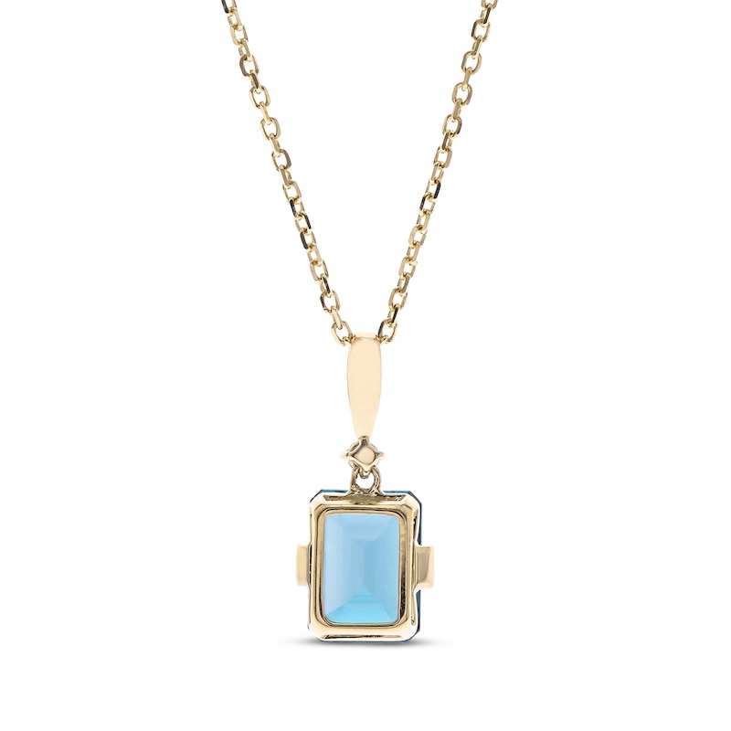 Main Image 2 of Emerald-Cut London Blue Topaz & Diamond Necklace 10K Yellow Gold 18”