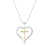 Thumbnail Image 1 of Diamond Heart Cross Necklace 1/8 ct tw Sterling Silver & 10K Yellow Gold 18&quot;