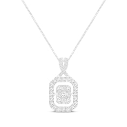 Unstoppable Love Baguette & Round-Cut Multi-Diamond Octagon Necklace 1 ct tw 10K White Gold 19&quot;