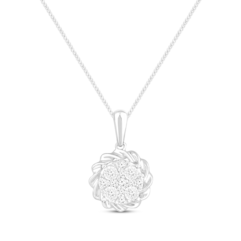 Main Image 1 of Round-Cut Multi-Diamond Center Necklace 1/10 ct tw Sterling Silver 19“