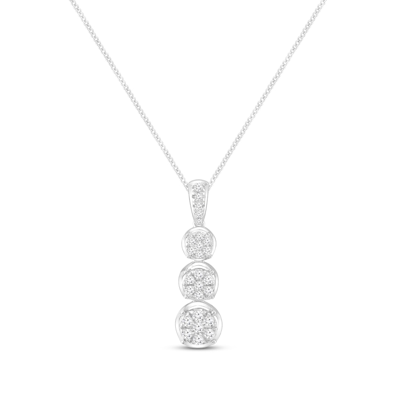 Main Image 1 of Round-Cut Multi-Diamond Drop Necklace 1/4 ct tw 10K White Gold 19“